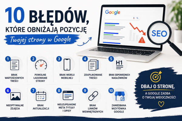 10 błędów, które obniżają pozycję Twojej strony w Google